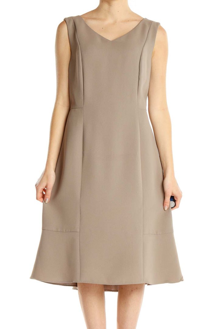 Beige Classic A-Line Dress