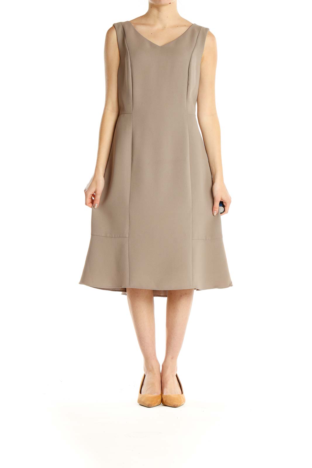 Beige Classic A-Line Dress