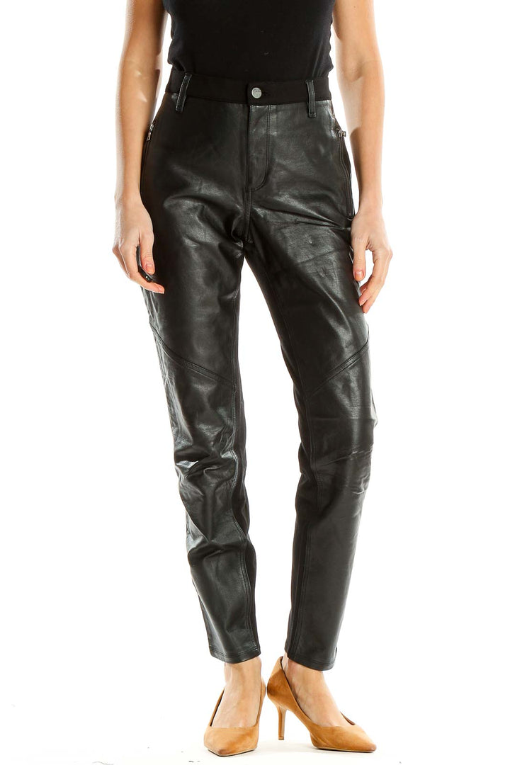 Black Leather Punk Straight Leg Pants