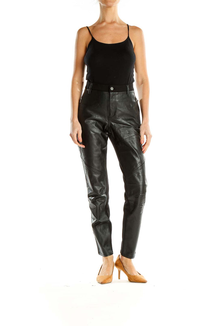 Black Leather Punk Straight Leg Pants