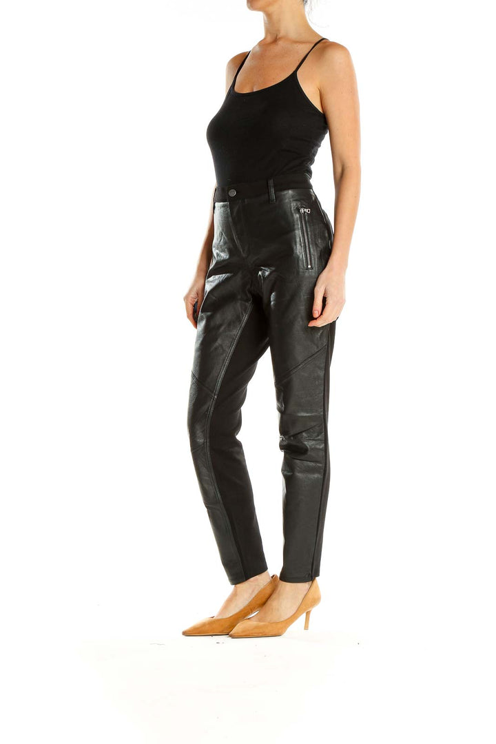 Black Leather Punk Straight Leg Pants