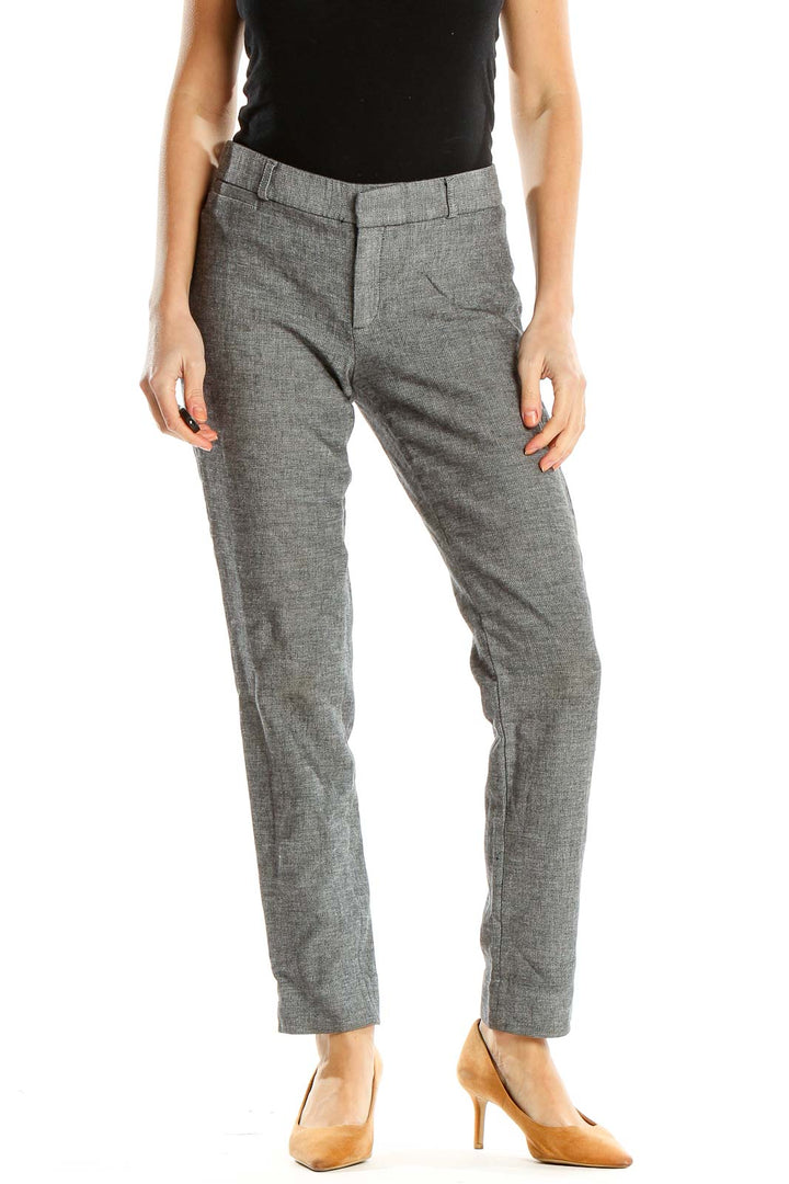 Gray Textured Casual Trousers