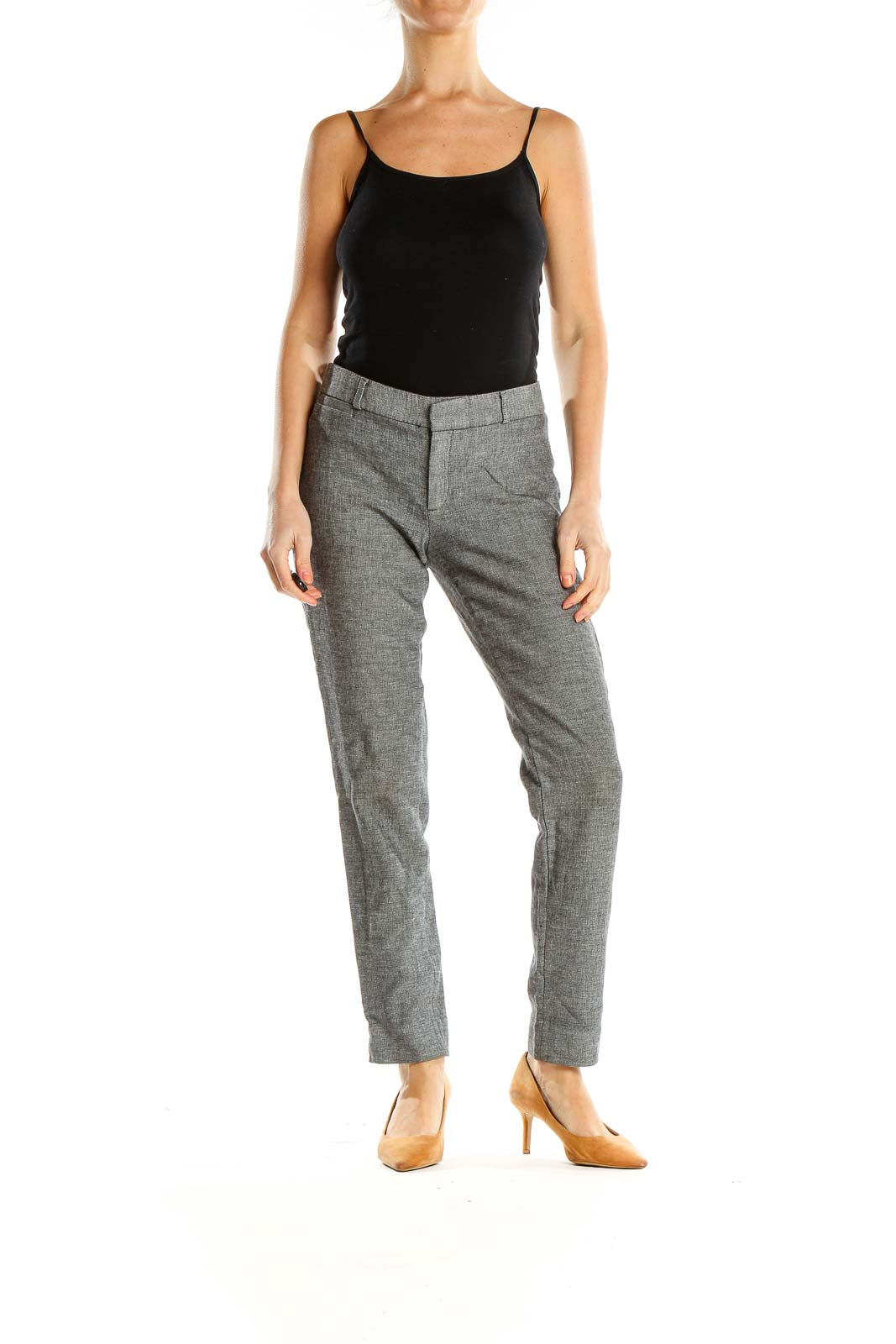 Gray Textured Casual Trousers