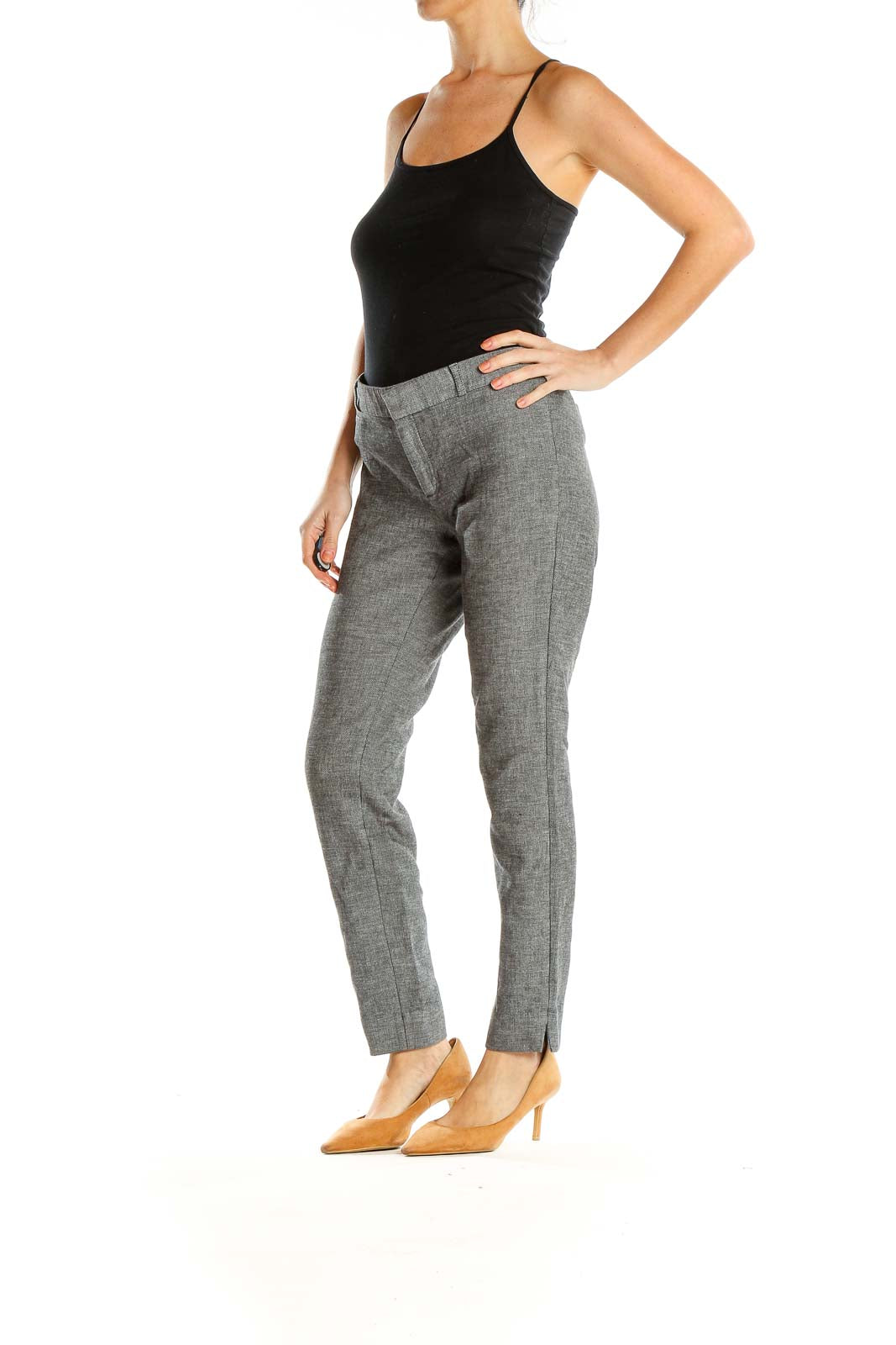 Gray Textured Casual Trousers