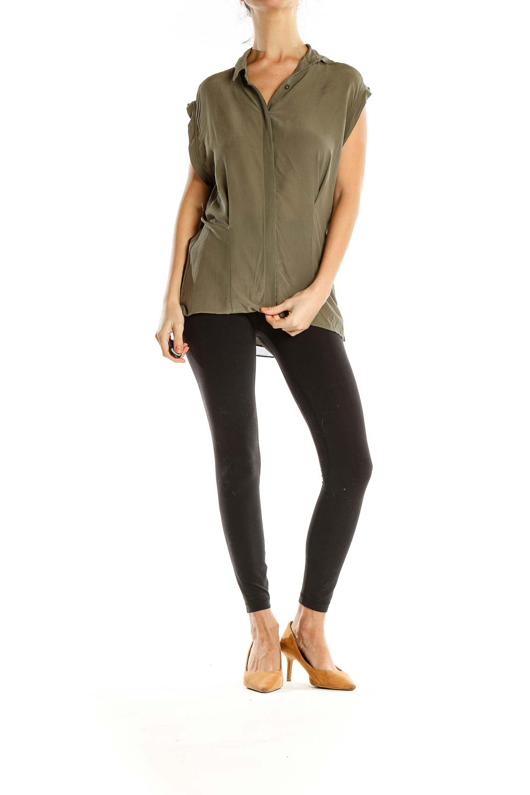 Green Colorblock Silk Top