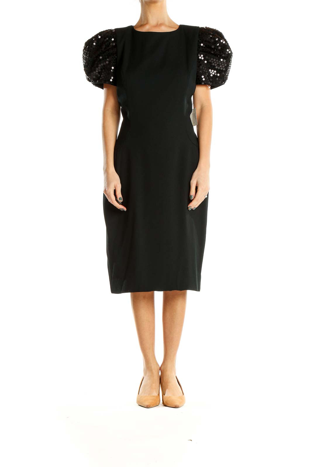 Black Retro Sequin Puff Sleeve Sheath Dress