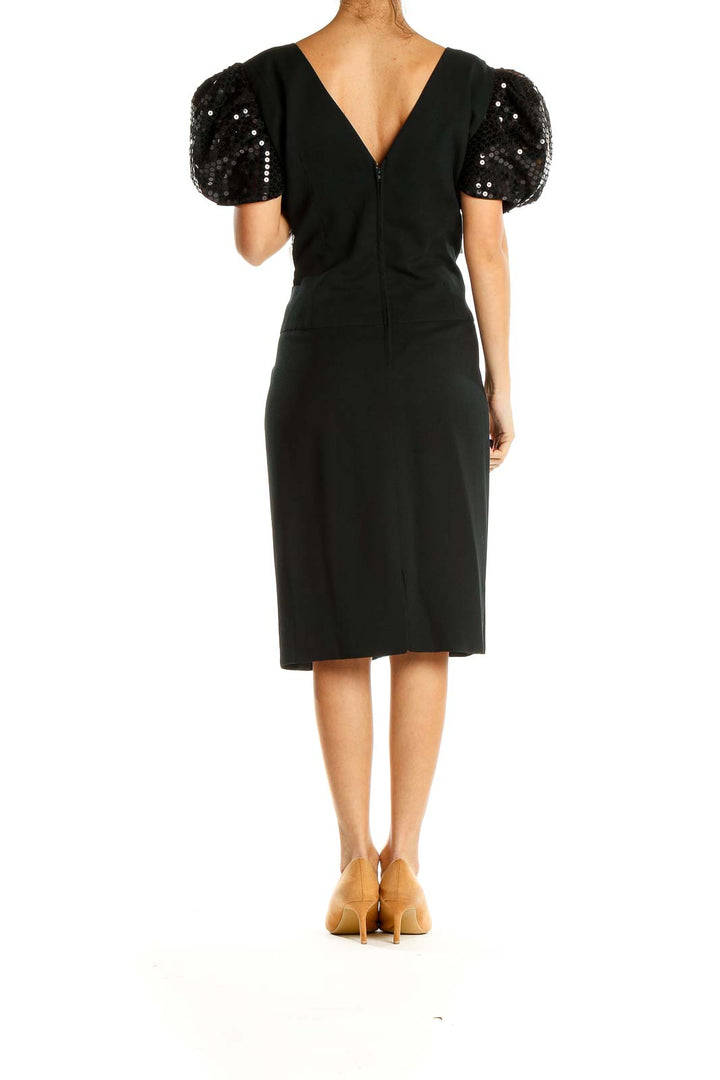 Black Retro Sequin Puff Sleeve Sheath Dress