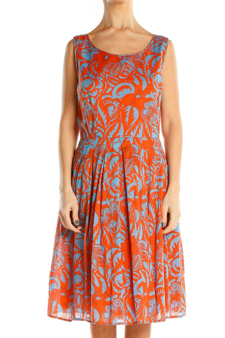 Orange Blue Printed Fit & Flare Dress