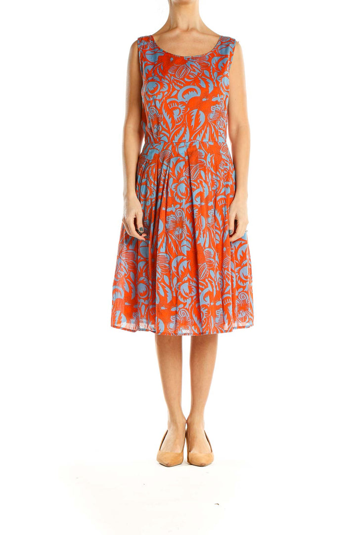 Orange Blue Printed Fit & Flare Dress