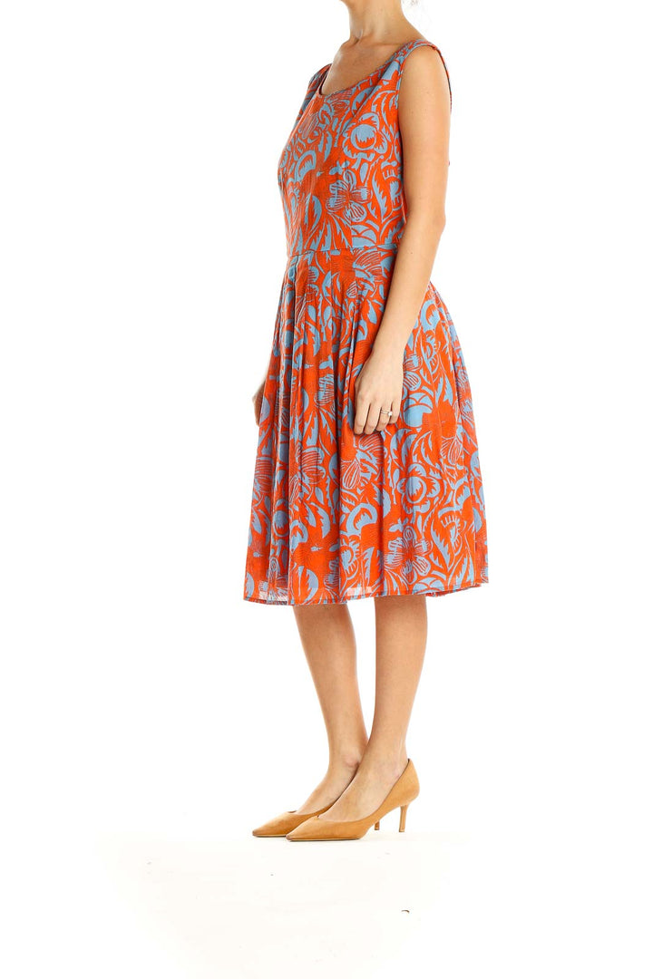 Orange Blue Printed Fit & Flare Dress