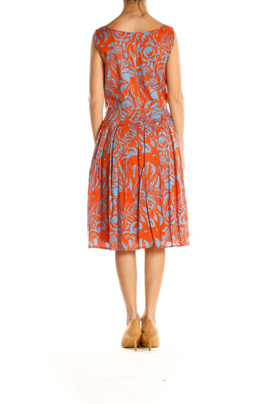 Orange Blue Printed Fit & Flare Dress