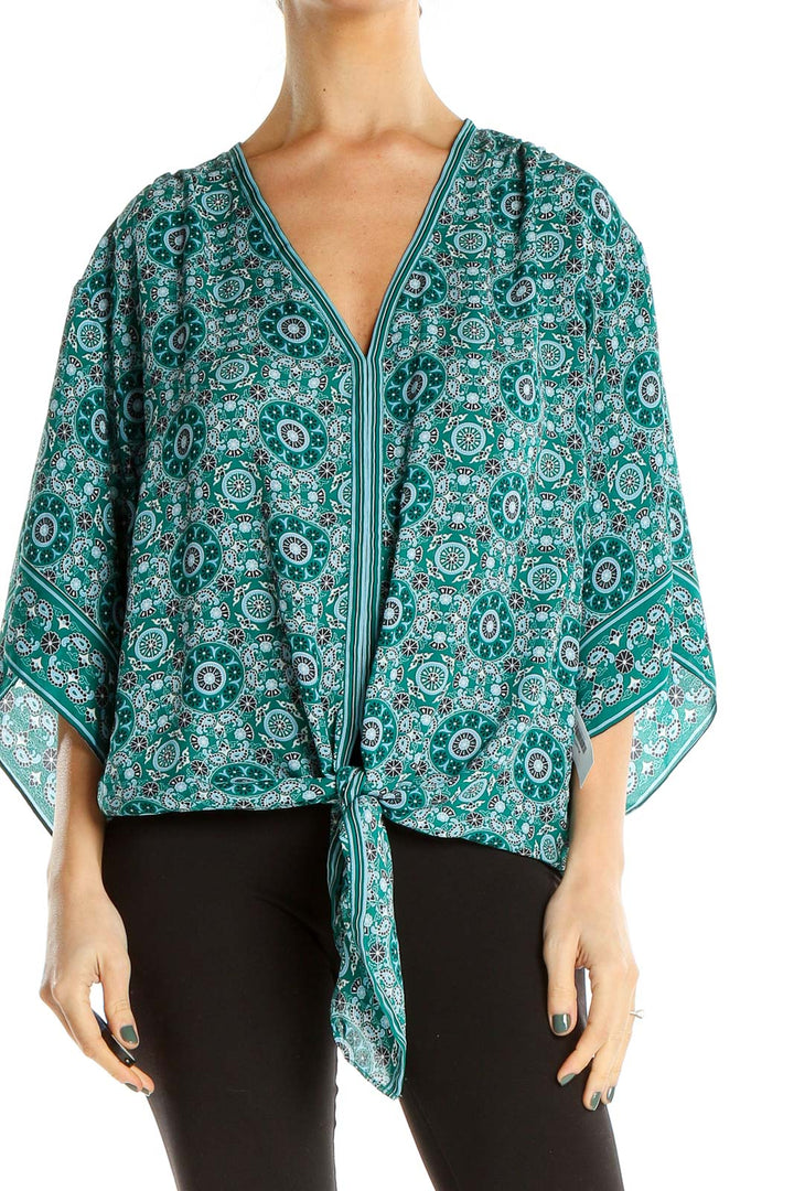 Green Geometric Print Brunch Blouse