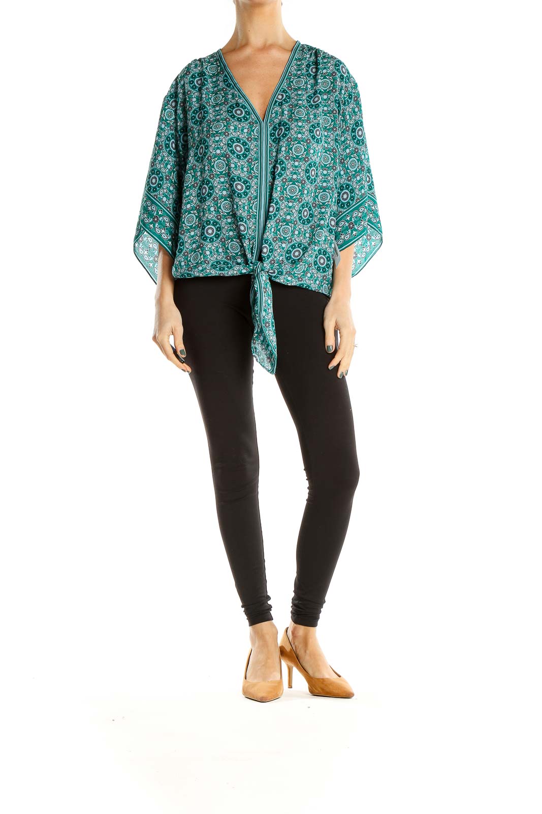 Green Geometric Print Brunch Blouse