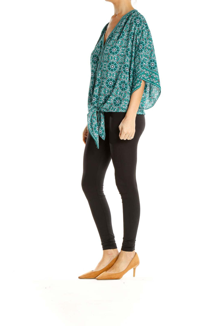 Green Geometric Print Brunch Blouse