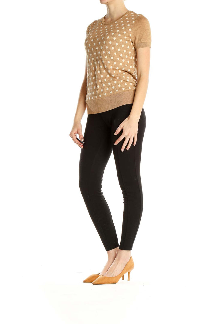 Beige Polka Dot All Day Wear Knit Top