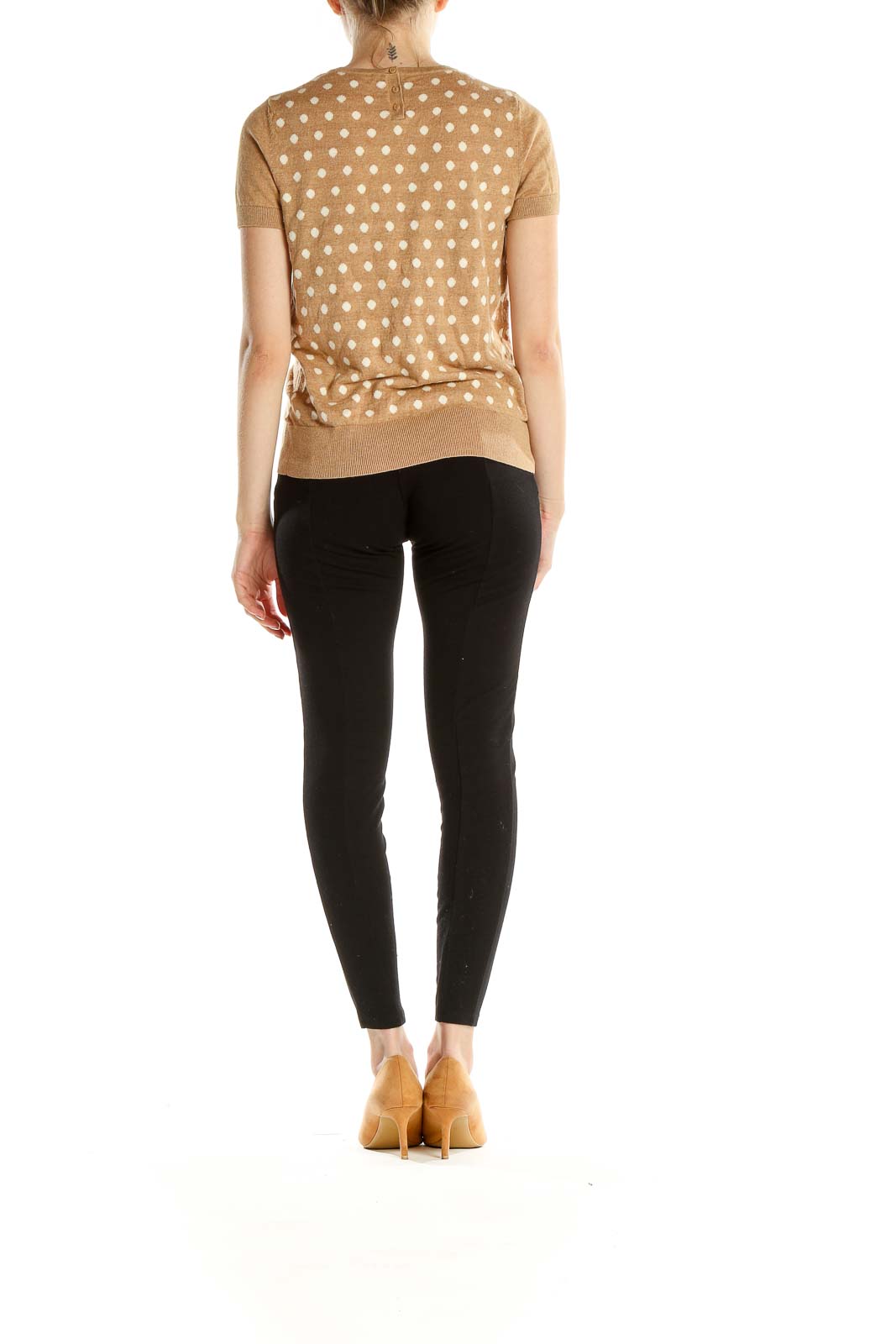 Beige Polka Dot All Day Wear Knit Top