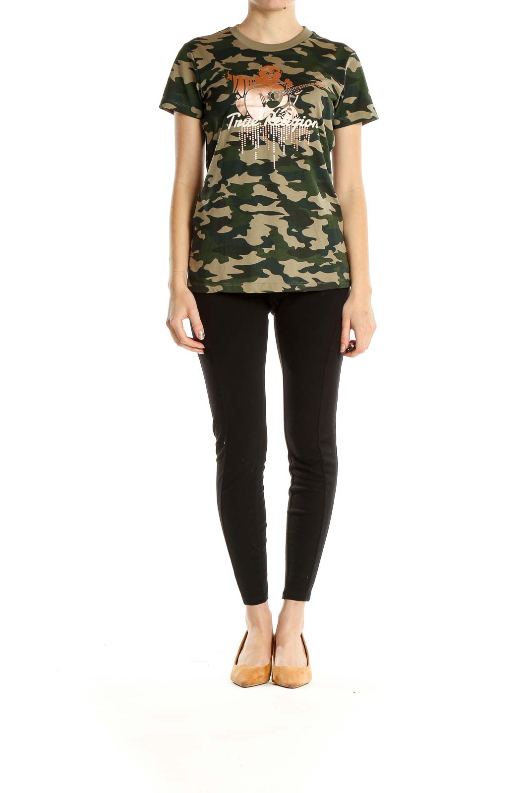 Green Camouflage Print Casual T-Shirt