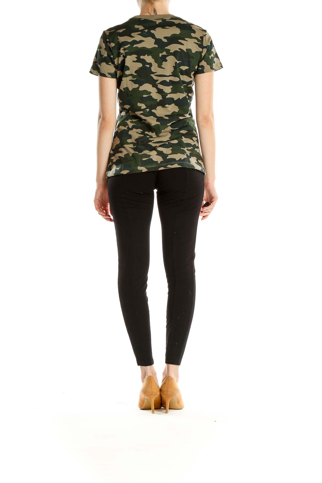 Green Camouflage Print Casual T-Shirt