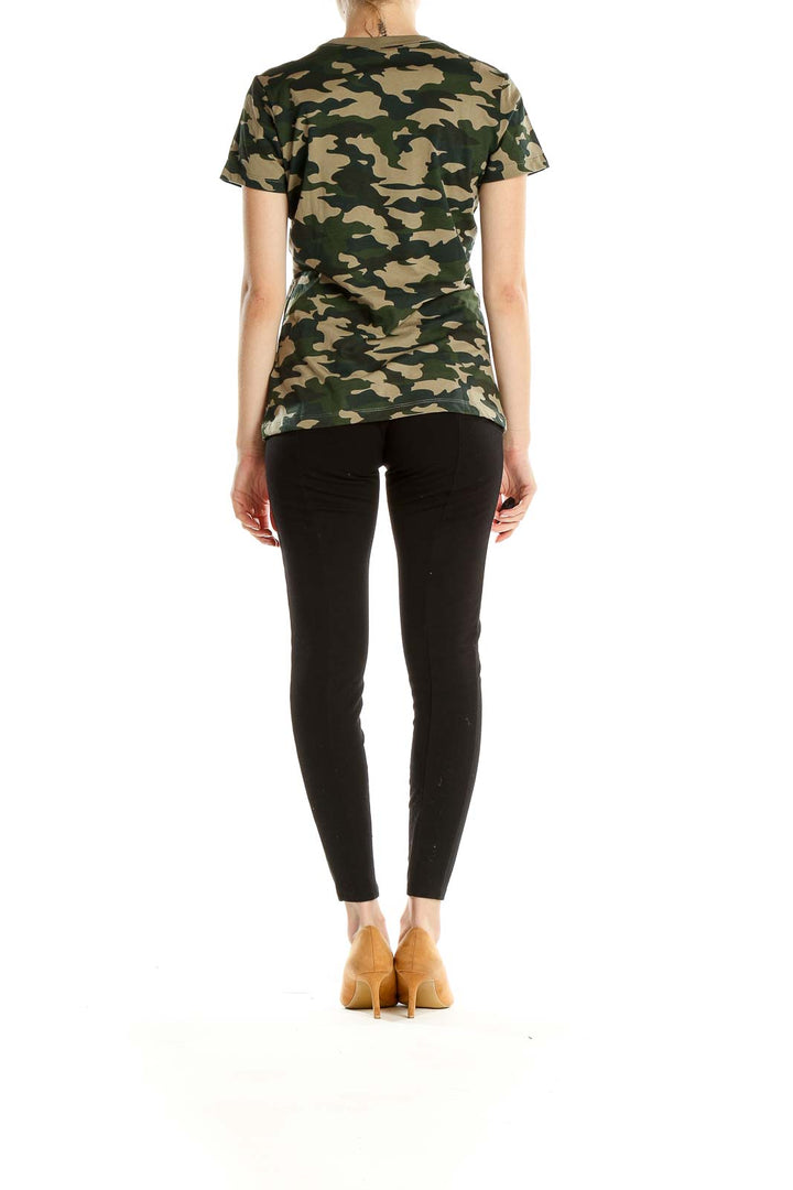 Green Camouflage Print Casual T-Shirt