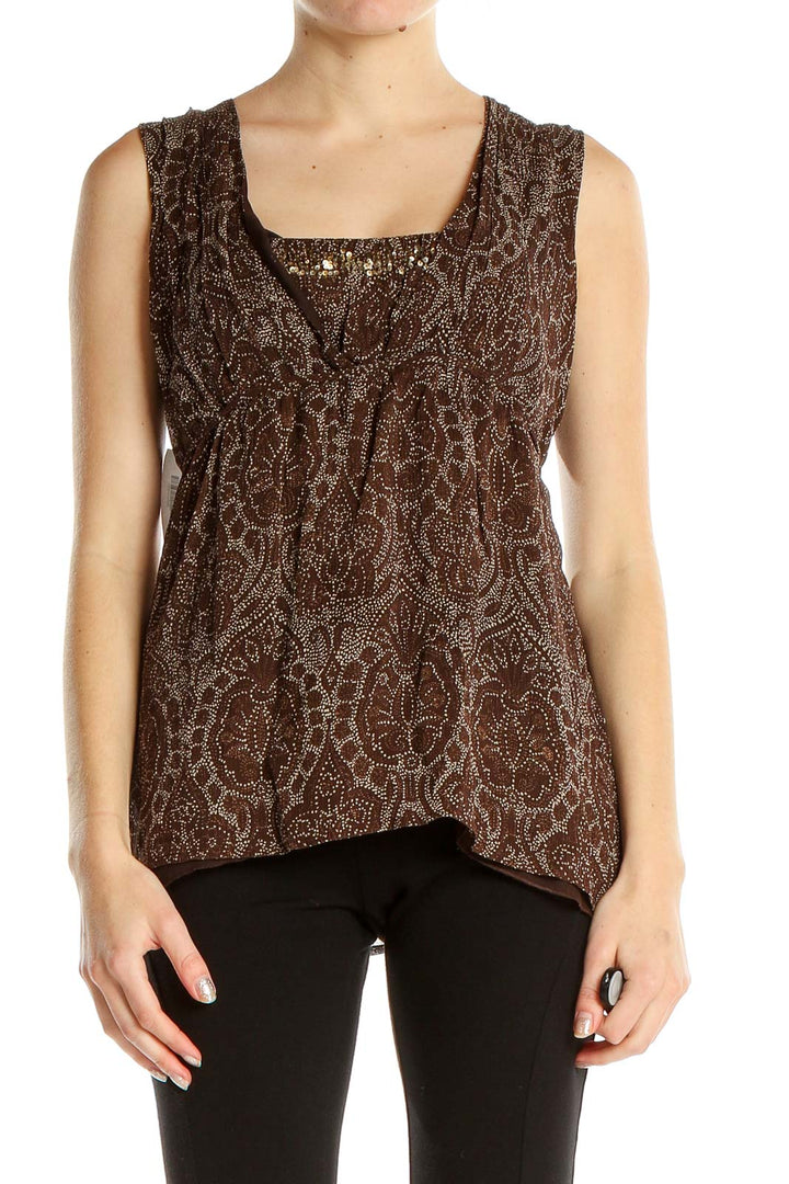 Brown Printed Retro Blouse