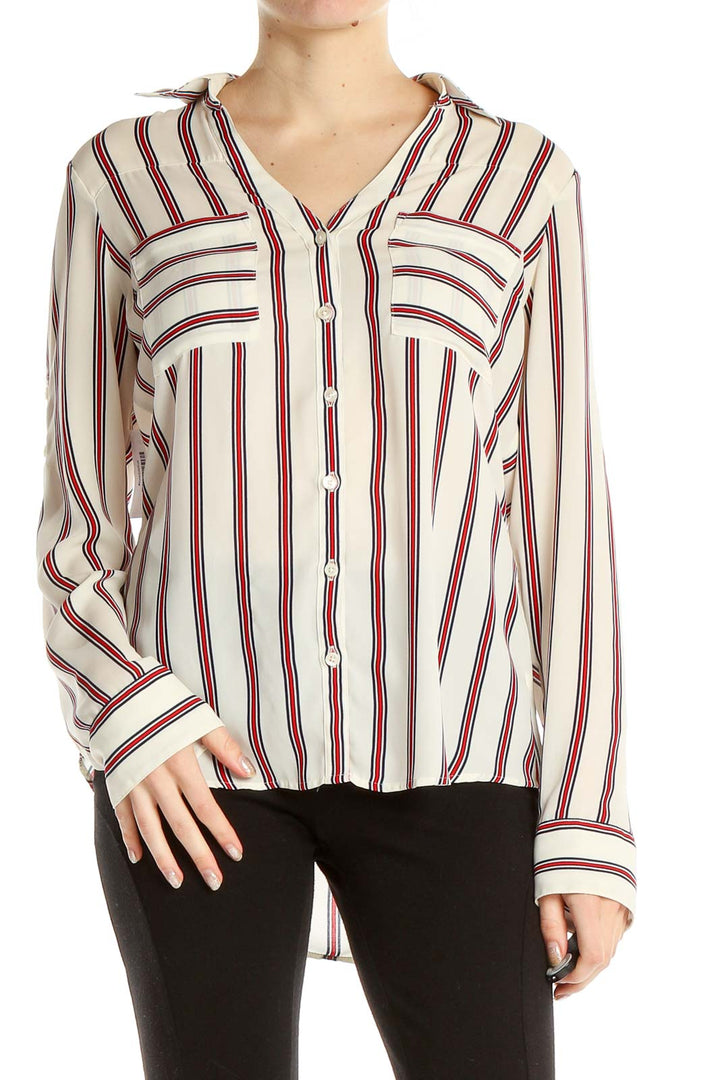 White Red Striped Formal Top