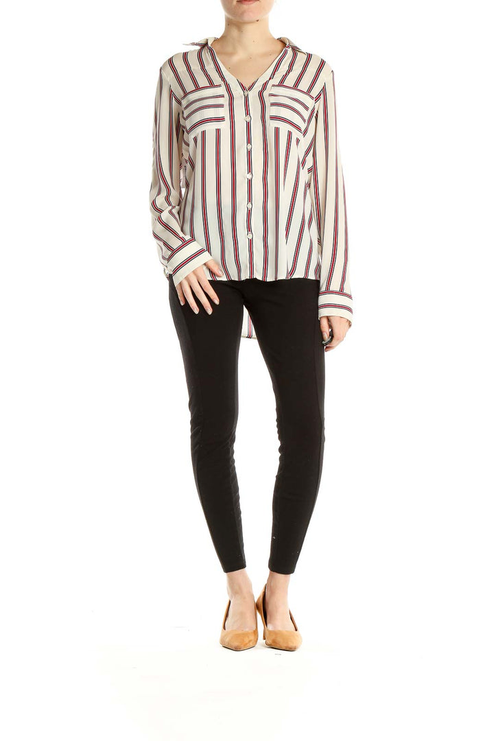 White Red Striped Formal Top