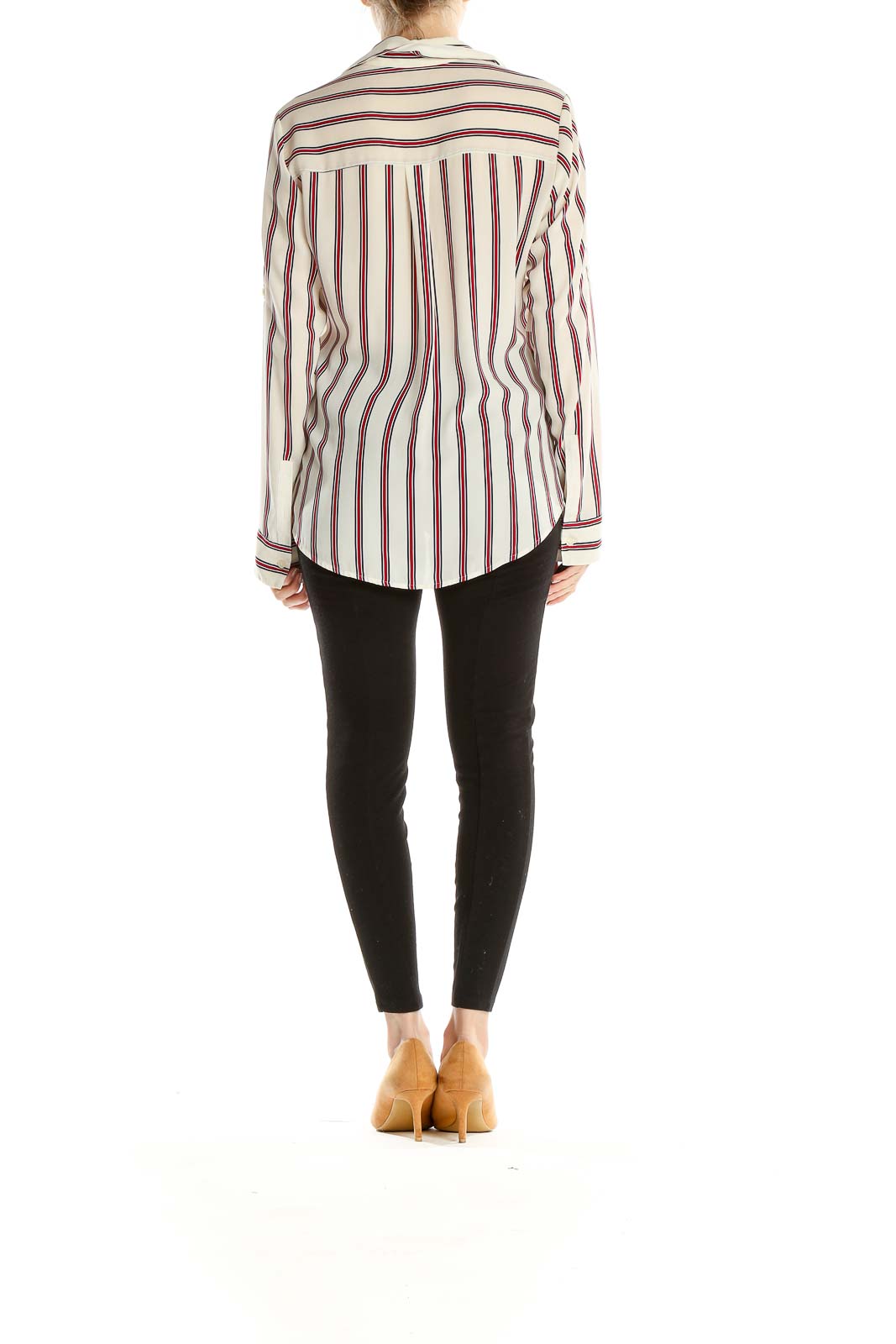 White Red Striped Formal Top