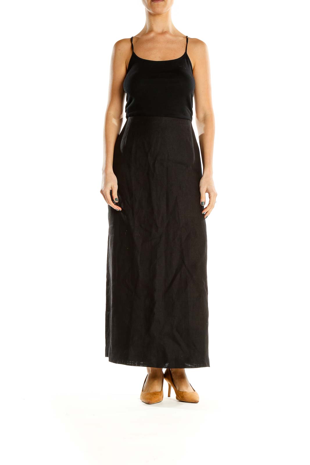 Black Textured Maxi Skirt