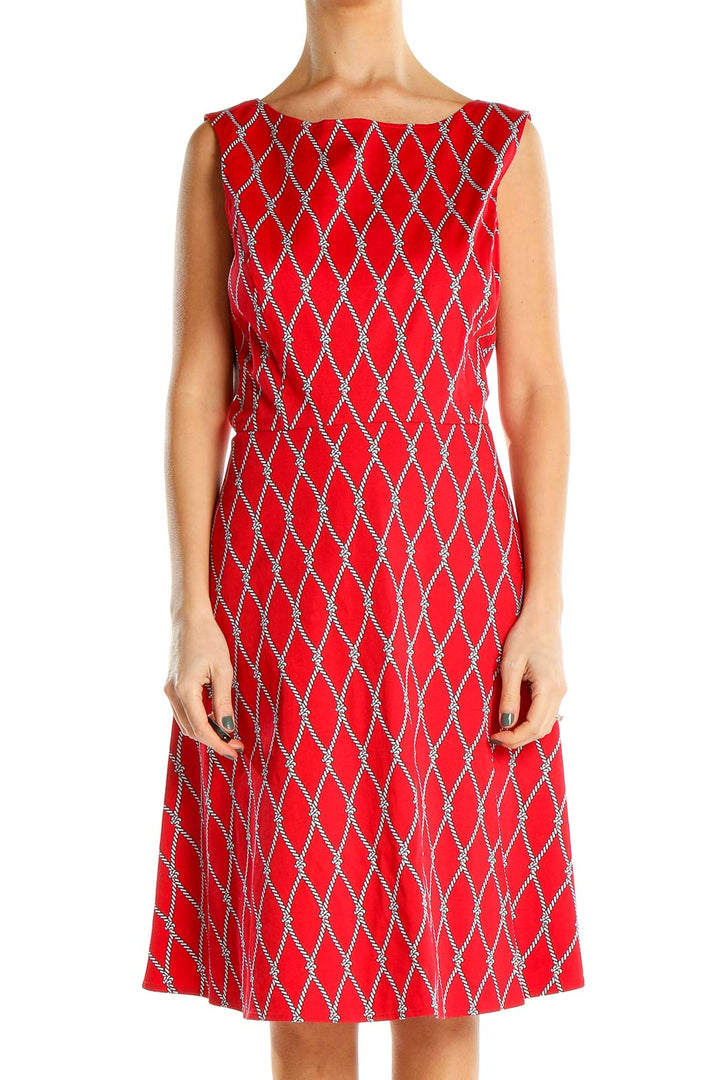 Red Chain Link Print Fit & Flare Dress