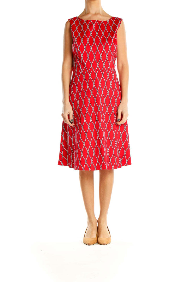 Red Chain Link Print Fit & Flare Dress