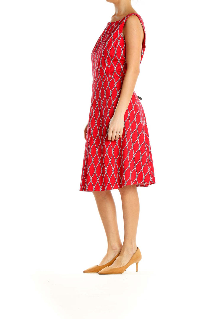 Red Chain Link Print Fit & Flare Dress