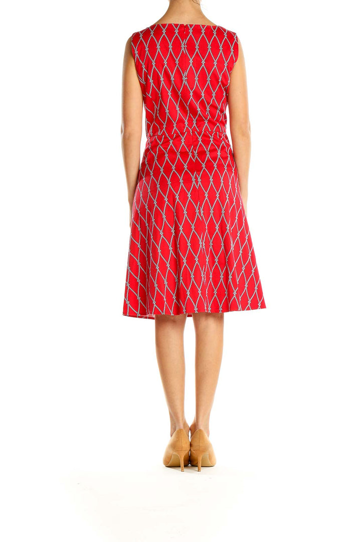 Red Chain Link Print Fit & Flare Dress