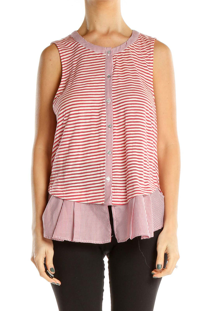 Red Striped Sleeveless Blouse