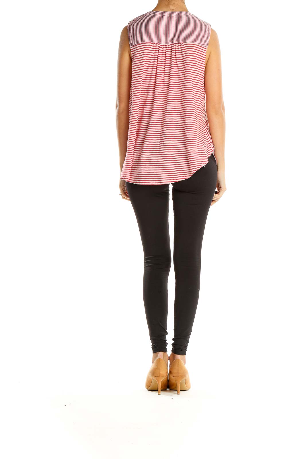 Red Striped Sleeveless Blouse