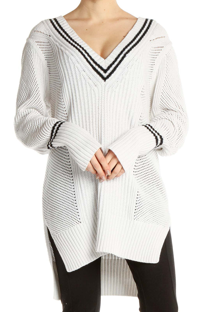 White Long Varsity Sweater