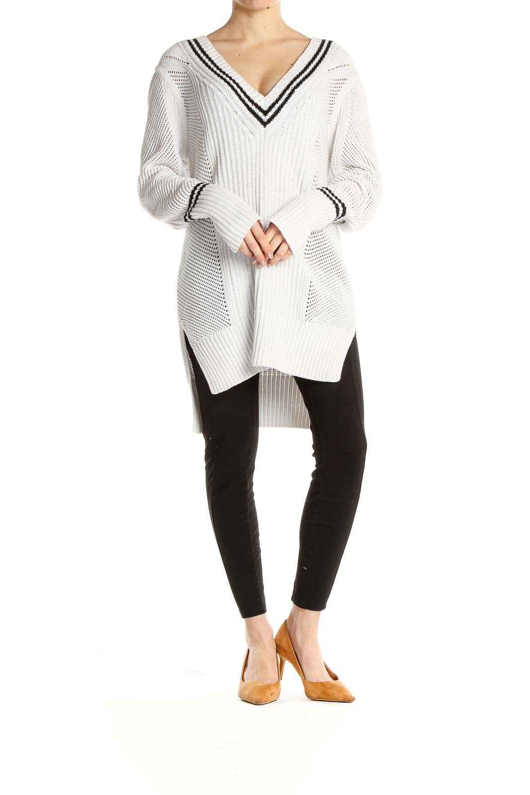 White Long Varsity Sweater