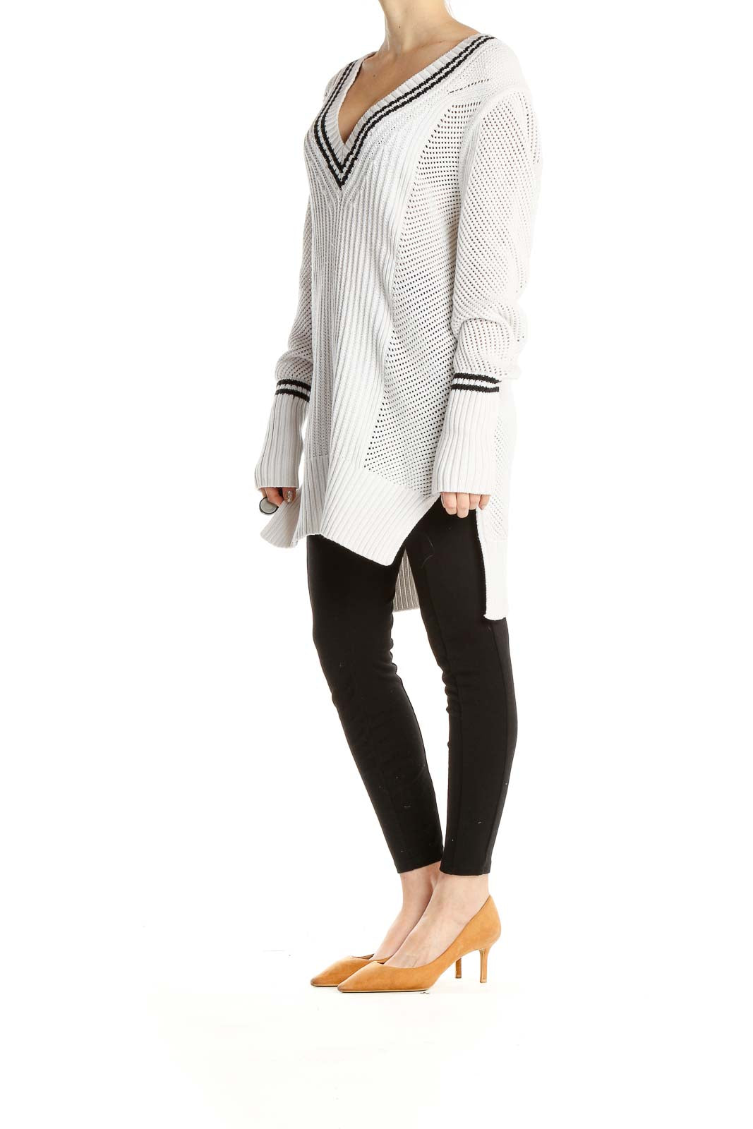 White Long Varsity Sweater