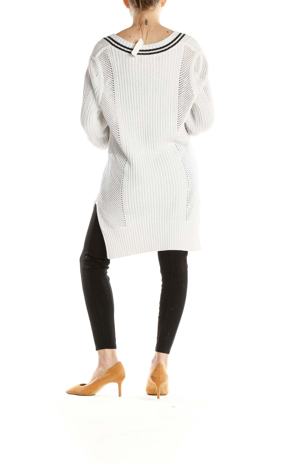 White Long Varsity Sweater