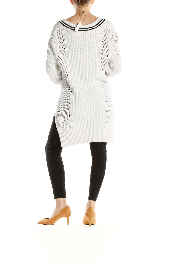 White Long Varsity Sweater