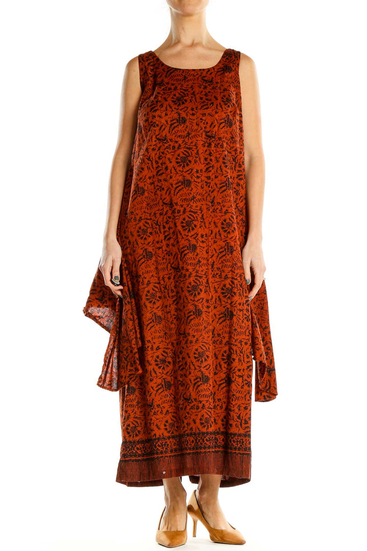 Orange Printed Bohemian Maxi Dress