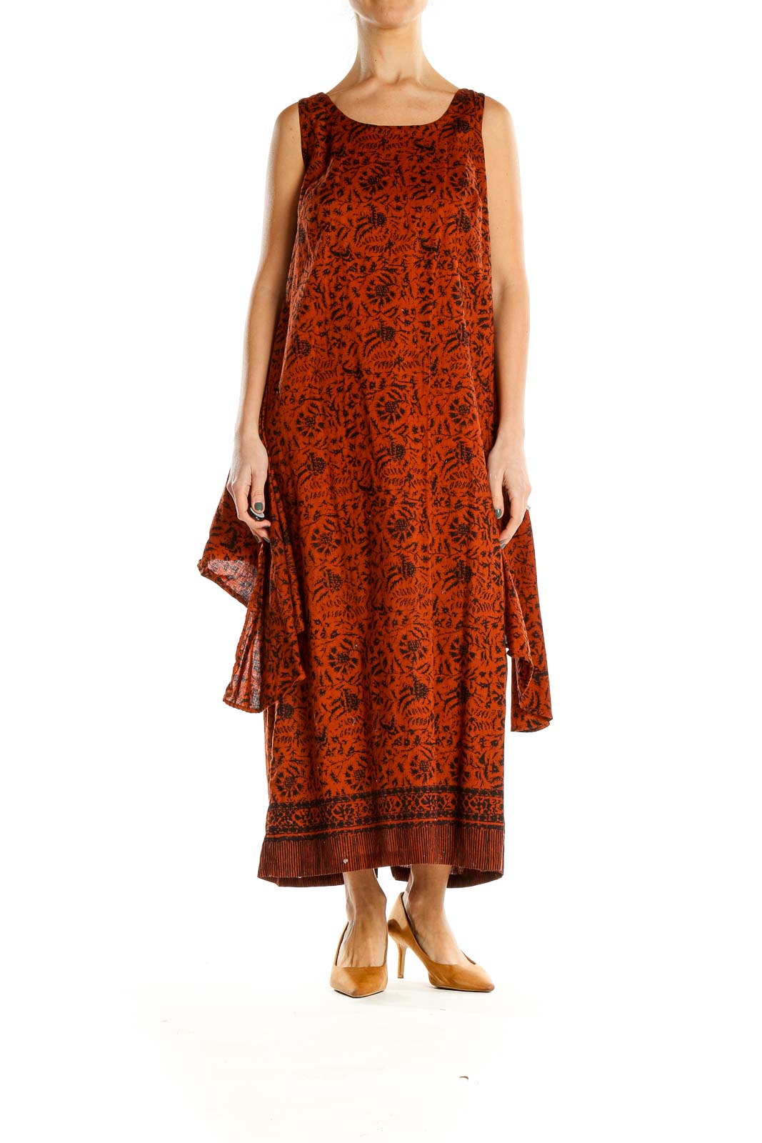 Orange Printed Bohemian Maxi Dress