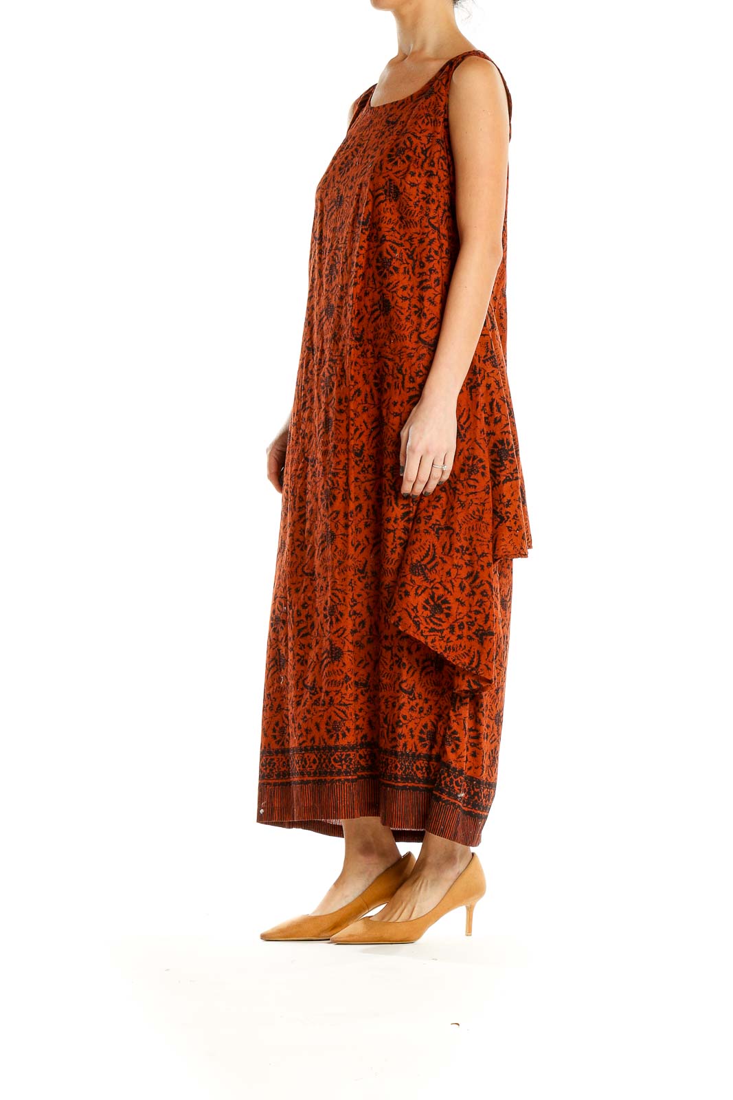 Orange Printed Bohemian Maxi Dress