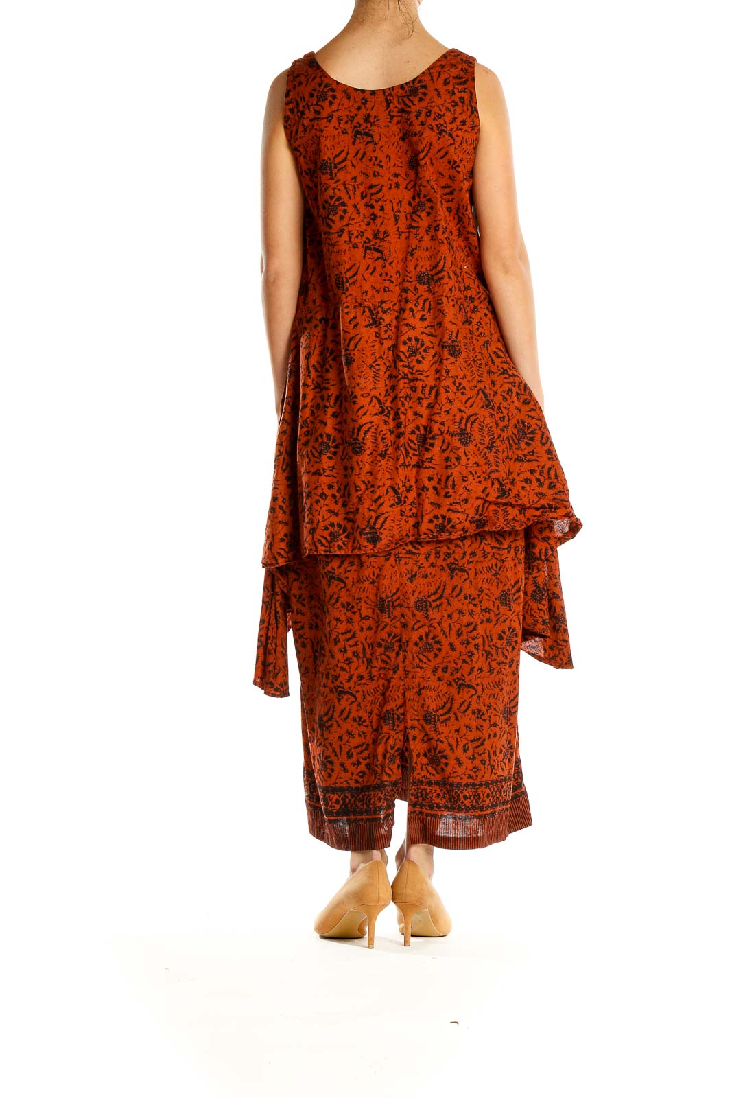 Orange Printed Bohemian Maxi Dress