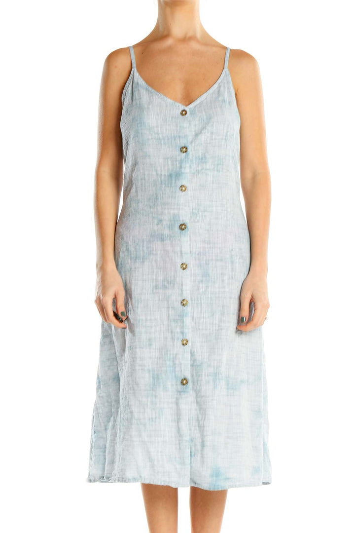 Blue Tie And Dye Casual A-Line Dress