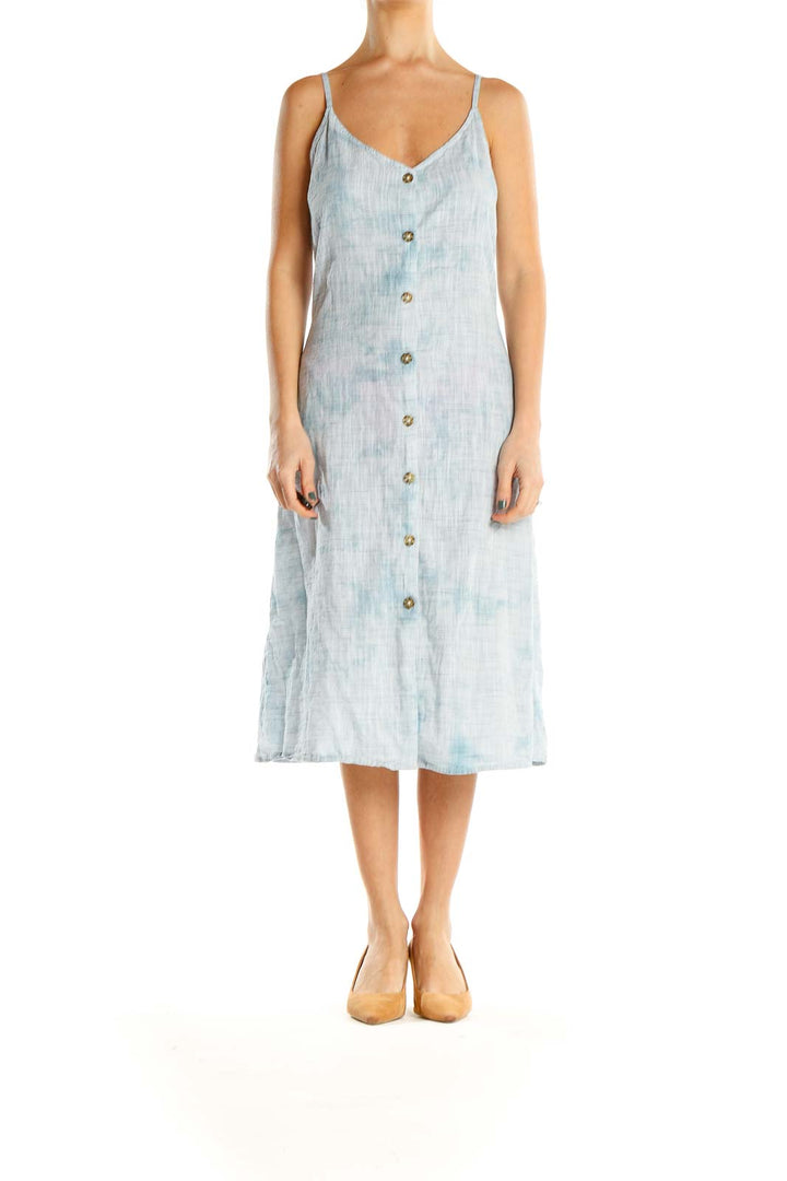 Blue Tie And Dye Casual A-Line Dress