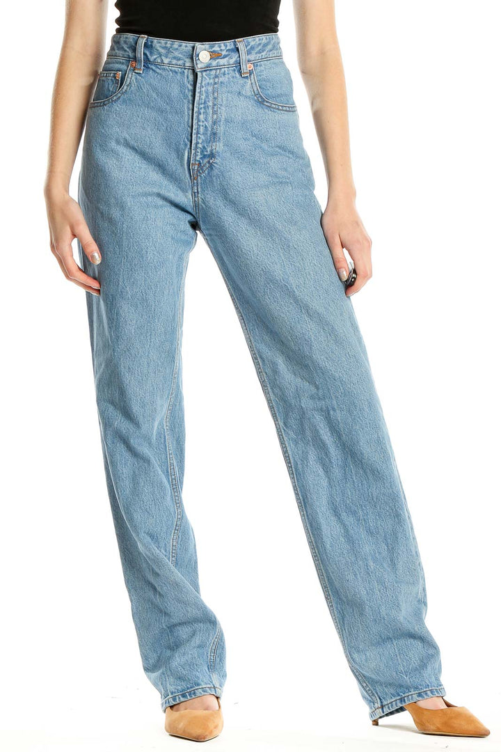 Blue High Waisted Straight Leg Jeans