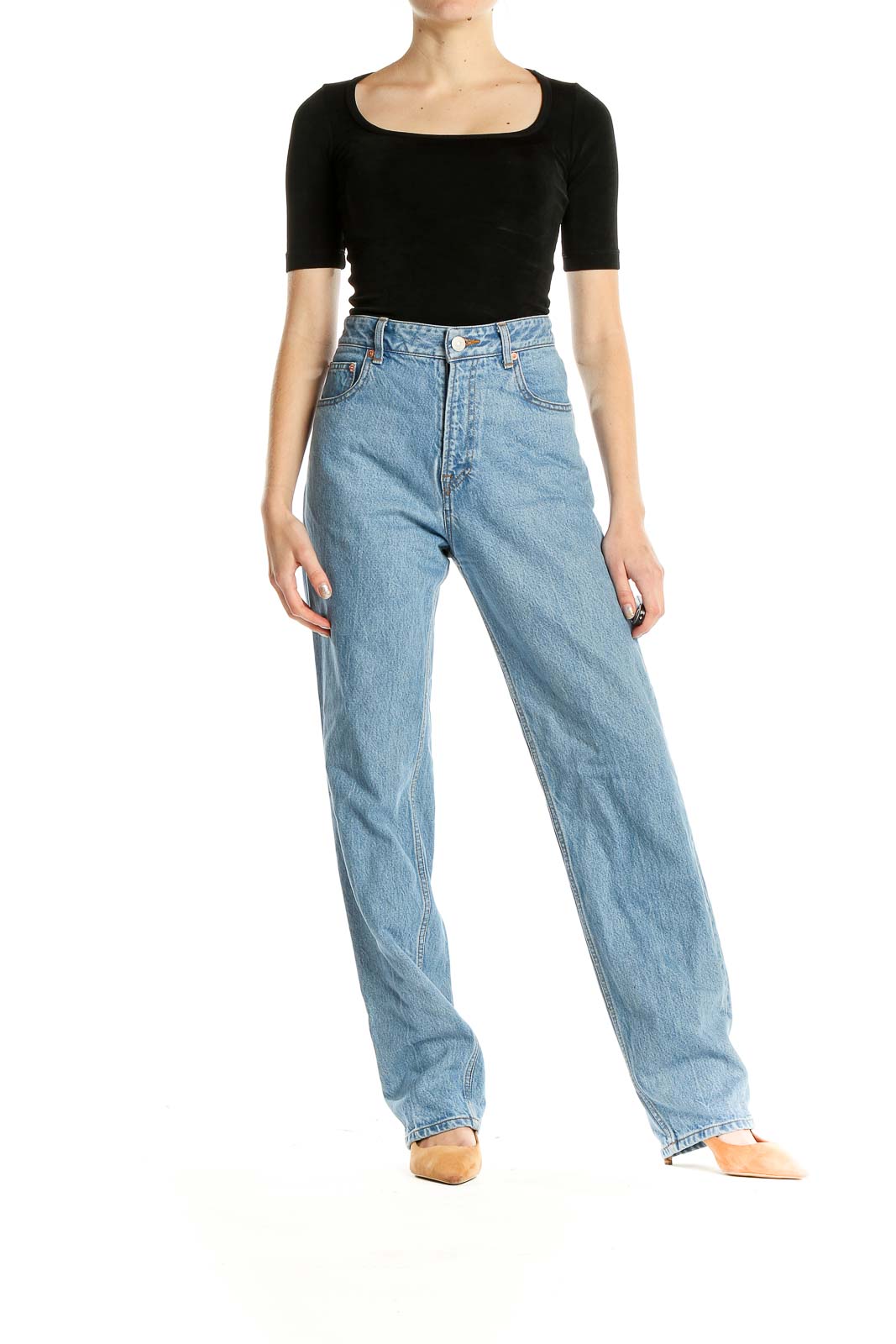 Blue High Waisted Straight Leg Jeans