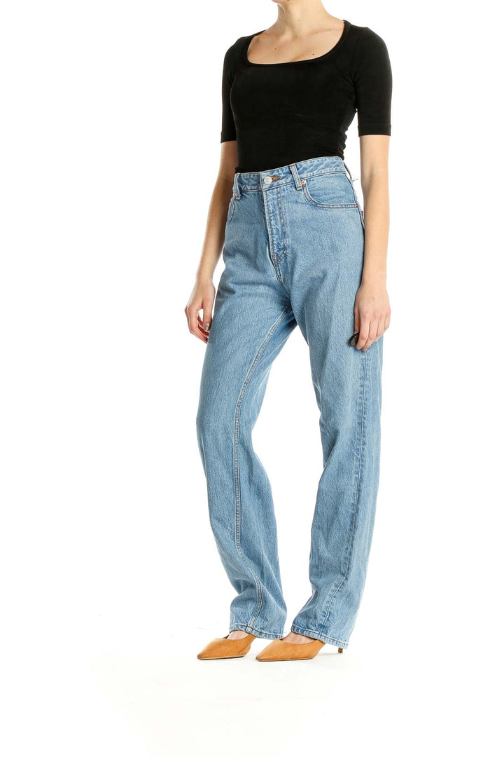 Blue High Waisted Straight Leg Jeans