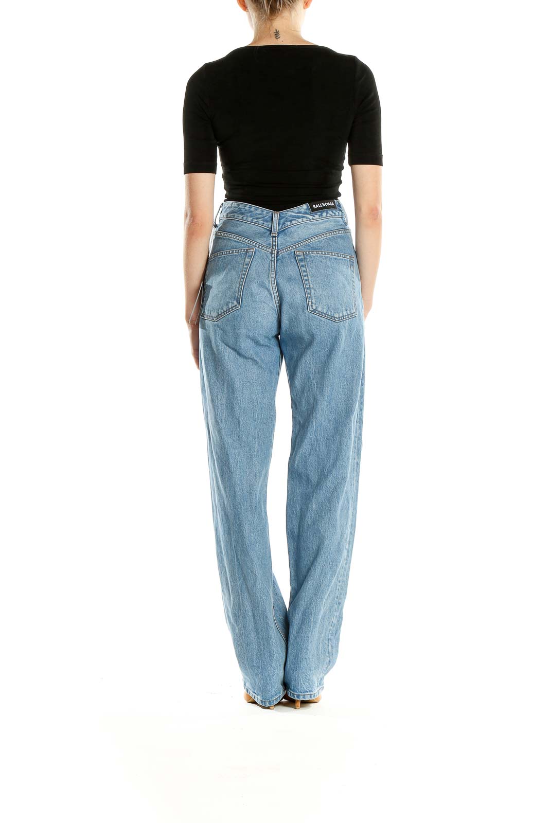 Blue High Waisted Straight Leg Jeans