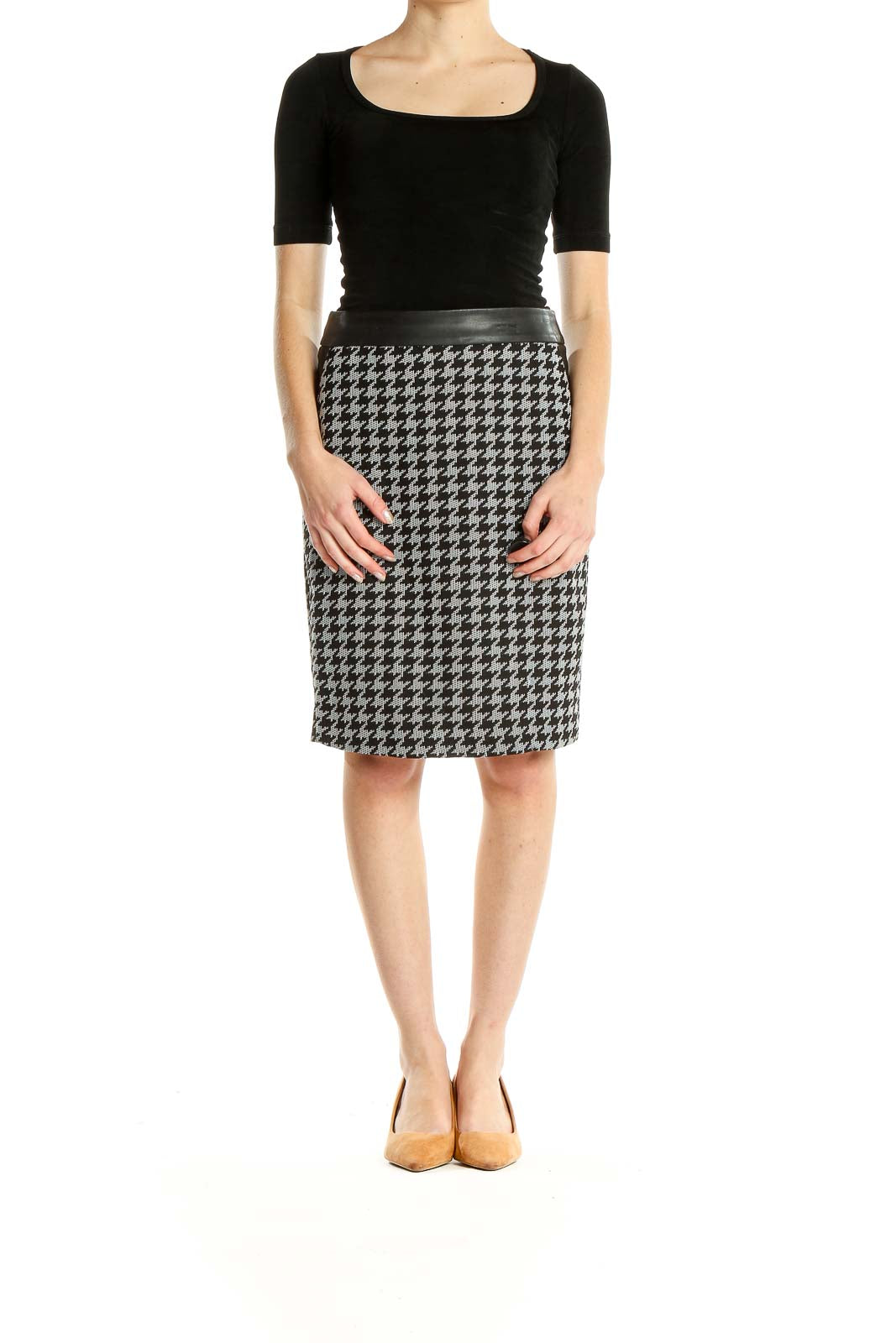 Gray Houndstooth Brunch Pencil Skirt